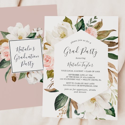 Invitation Élégante Magnolia White and Blush Graduation Party