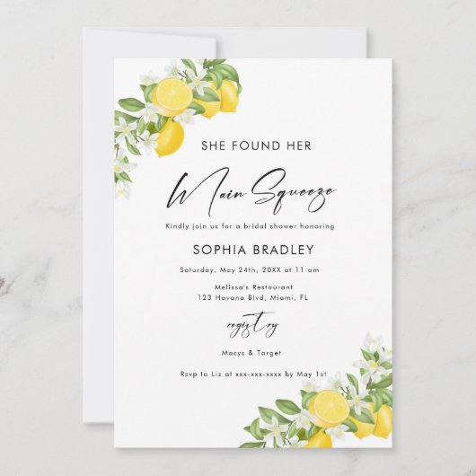 Invitation Élégante Main Squeeze Bridal Shower (Devant)