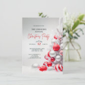 Invitation Élégante Maison de Noël en argent rouge Fête d'ent (Debout devant)