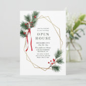 Invitation Élégante Maison ouverte de Noël Holly Berry Pine (Debout devant)