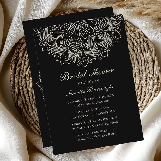 Invitation Elégante Mandala Indian Boho Fête des mariées noir