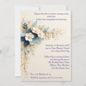 Invitation Elégante Mariage bleu blanc crème or Fleurs (Dos)