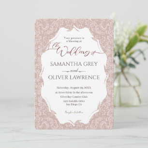 Invitation élégante Mariage damassé Beige