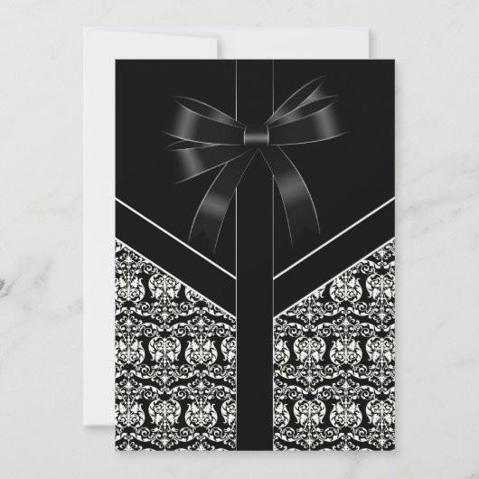 Invitation Elégante Mariage damassé blanche et noire (Devant)