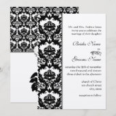 Invitation Elégante Mariage damassé victorienne noire et blan (Devant / Derrière)