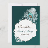 Invitation Elégante mariage de paon blanc et turquoise (Devant)