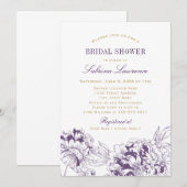 Invitation Élégante Mariage de pivoine d'or violet (Devant / Derrière)