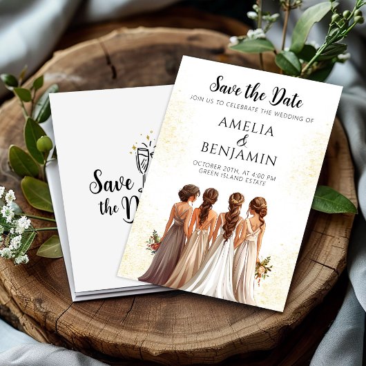 Invitation Elégante Mariage d'épouses Enregistrer la date