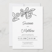 Invitation Elégante mariage florale simple en noir et blanc (Devant)
