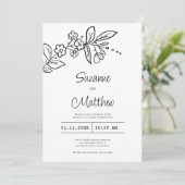Invitation Elégante mariage florale simple en noir et blanc (Debout devant)