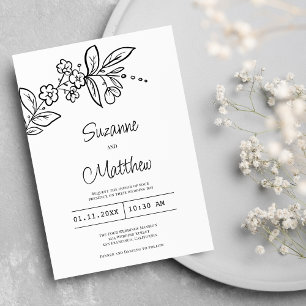 Invitation Elégante mariage florale simple en noir et blanc