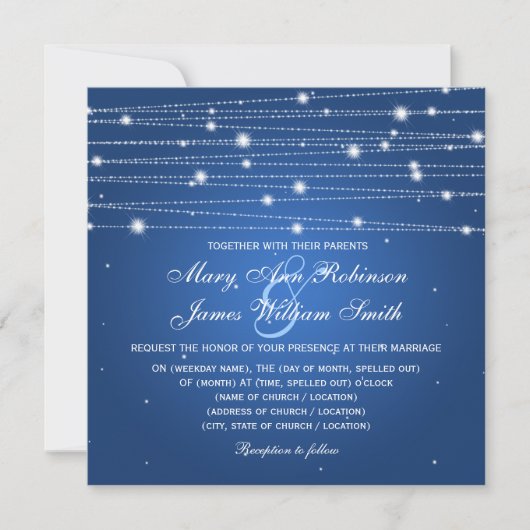 Invitation Elégante Mariage Lignes Étincelantes Sapphire Bleu (Devant)