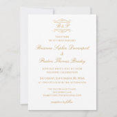 Invitation Élégante Mariage Moderne Monogramme Or & Blanc (Devant)