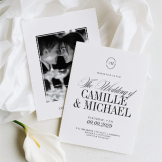Invitation Élégante Mariage Moderne Photo Monogramme