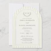 Invitation Élégante Mariage Rayé Vert Sauge Monogramme (Devant)