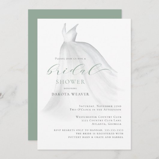 Invitation Elégante Mariage Sage Green Fête des mariées de ro (Devant / Derrière)