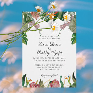 Invitation Élégante Mariage Tropical avec Eucalyptus