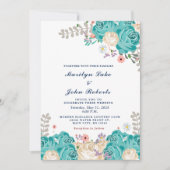 Invitation Elégante Mariage Vert Beige Rose Fleurs (Devant)