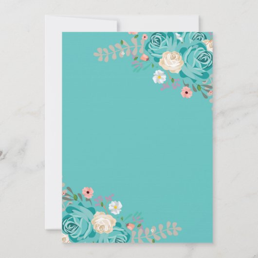 Invitation Elégante Mariage Vert Beige Rose Fleurs (Dos)