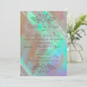 Invitation Élégante Mariage verte Mère de Perle (Debout devant)