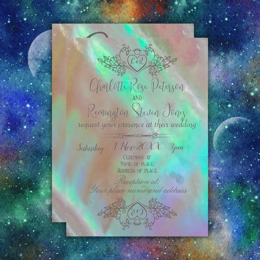 Invitation Élégante Mariage verte Mère de Perle