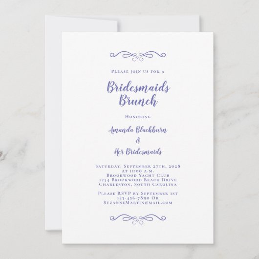 Invitation Élégante Mariée Brunch Bridesmaitres Periwinkle Bl (Devant)