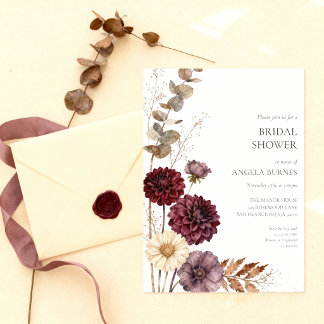 Invitation Élégante Mariée d'Automne Bourgeoisie Burgundy