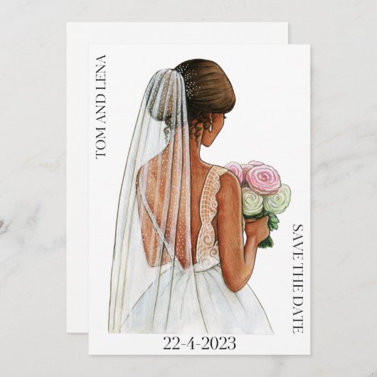 Invitation Elégante mariée enregistrer la date (Devant / Derrière)