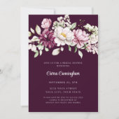 Invitation Élégante mariée florale de prune bordeaux (Devant)