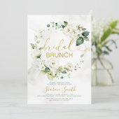 Invitation Elégante mariée or Brunch Douche blanc floral (Debout devant)