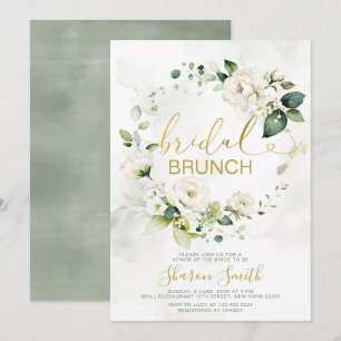 Invitation Elégante mariée or Brunch Douche blanc floral