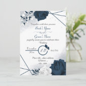 Invitation élégante marine bleu & blanc fleurs mariage invita (Debout devant)