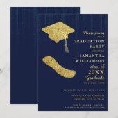 Invitation Élégante Marine Bleu et Gold Graduation Party (Devant / Derrière)