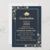 Invitation Élégante Marine Bleu et Gold Graduation Party (Devant)