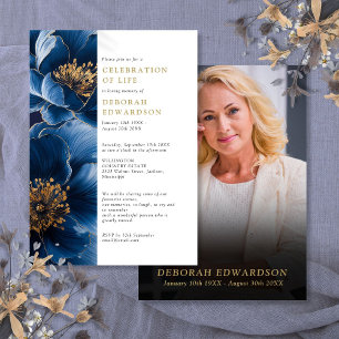 Invitation Elégante Marine Bleu Floral Célébration De La Vie