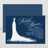 Invitation Elégante Marine Bleu Mariage blanc Fête des mariée (Devant / Derrière)