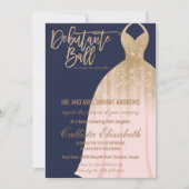Invitation Elégante Marine Bleu Parties scintillant or robe D (Devant)