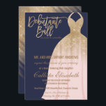 Invitation Elégante Marine Bleu Parties scintillant or robe D<br><div class="desc">Cette invitation cool, unique et glamour Debutante Ball est le design parfait pour la fille élégante et chic. Son design se compose d'une parties scintillant étincelante en or faux imprimé et d'une robe de princesse en dégradé rose roux sur un arrière - plan bleu marine avec typographie personnalisée en or....</div>