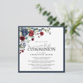 Invitation Élégante Marine Bleue Bourgogne Première Sainte Co (Debout devant)