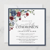 Invitation Élégante Marine Bleue Bourgogne Première Sainte Co (Devant)