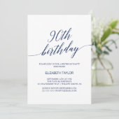 Invitation Élégante Marine Blue Calligraphy 90e anniversaire (Debout devant)
