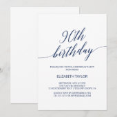 Invitation Élégante Marine Blue Calligraphy 90e anniversaire (Devant / Derrière)
