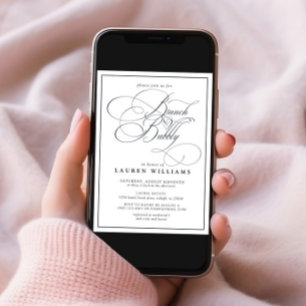 Invitation Elégante Marine Blue Calligraphy Brunch & Bubbly