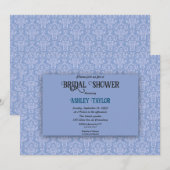 Invitation Elégante Marine Blue Damask Script Fête des mariée (Devant / Derrière)