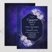 Invitation Élégante Marine Blue Floral Engagement Party (Devant / Derrière)