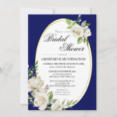 Invitation Elégante Marine Blue Floral Fête des mariées or (Devant)