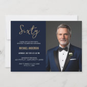 Invitation Elégante Marine Blue Gold Agate 60e anniversaire P (Devant)