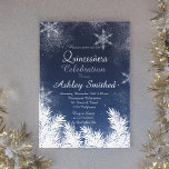 Invitation Elégante Marine Blue Snowflake Winter Quinceañera<br><div class="desc">Elégante Navy Blue Snowflake Winter Quinceañera Celebration et invitation avec des amis à votre doux quinze anniversaire avec ce thème élégant, moderne et hivernal Quinceañera merveilleuse avec des flocons de neige, chute de neige, poussière d'étoile et branches de pins enneigés en blanc. Parfait pour les fêtes d'hiver, Noël et Nouvel...</div>