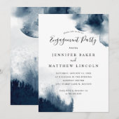 Invitation Elégante Marine Blue Watercolor Engagement Party (Devant / Derrière)