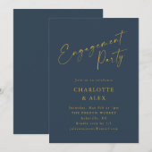 Invitation Elégante Marine Blue Yellow Gold Party (Devant / Derrière)